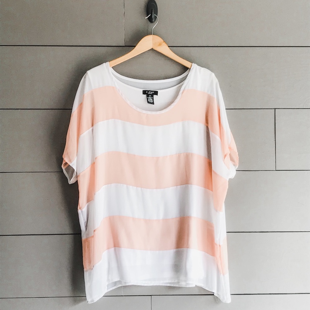 Plus size white and peach short sleeve blouse